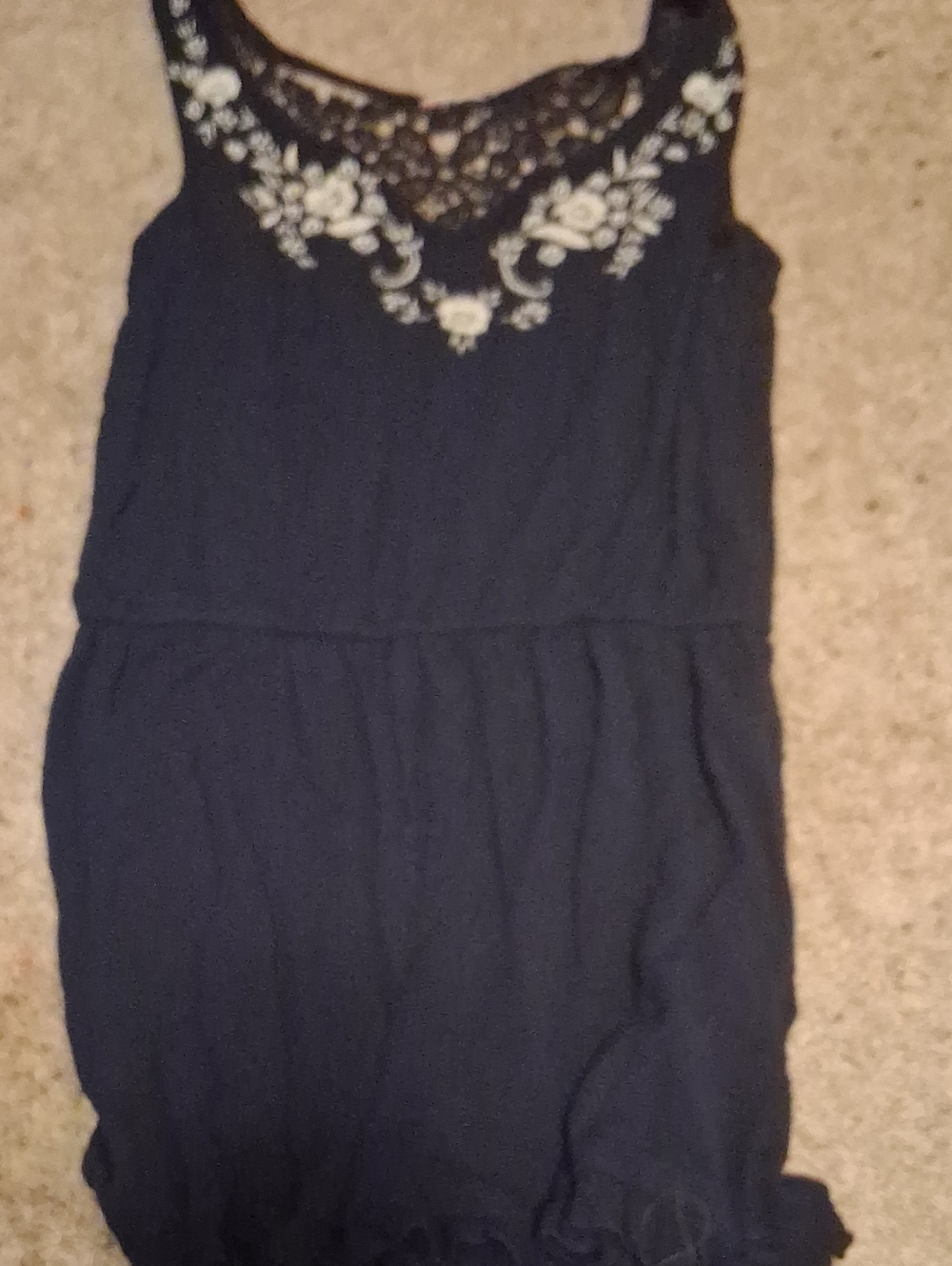 City Triangles Navy Dress with White Lace Floral Yoke